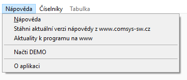 Menu Nápověda